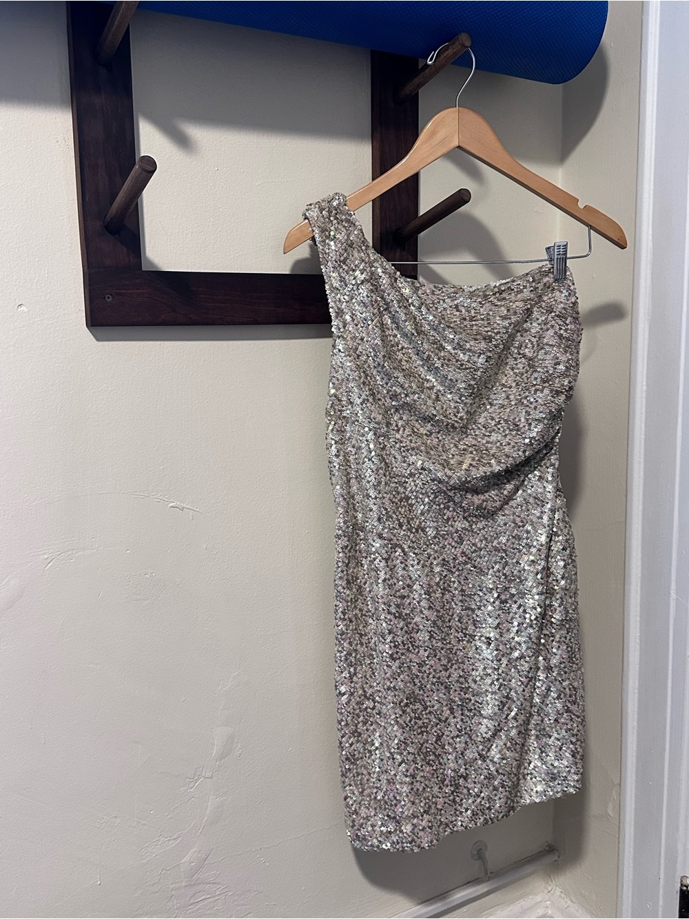 All Saints One-Shoulder Silver Sequin Cocktail Dress